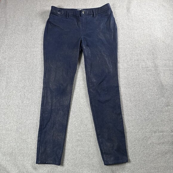Chicos Metallic Faux Suede Navy Pull On Slim Pants Size 0.5 (Fits 6) - Picture 1 of 16